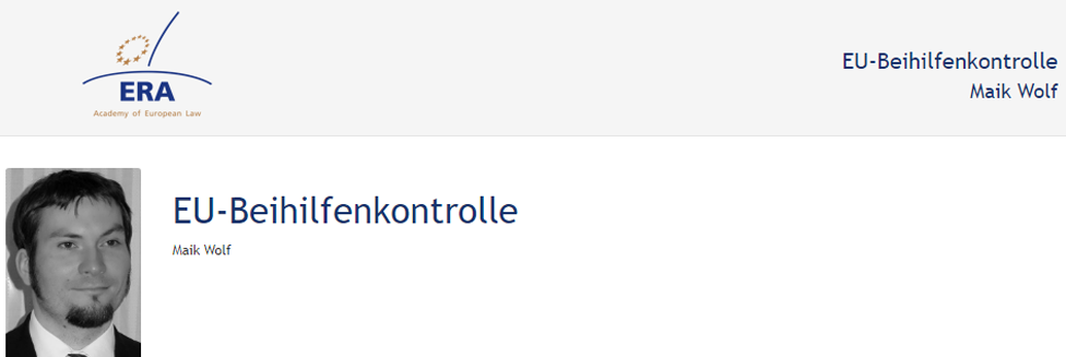 e-Presentation Maik Wolf (220SDV154): EU-Beihilfenkontrolle
