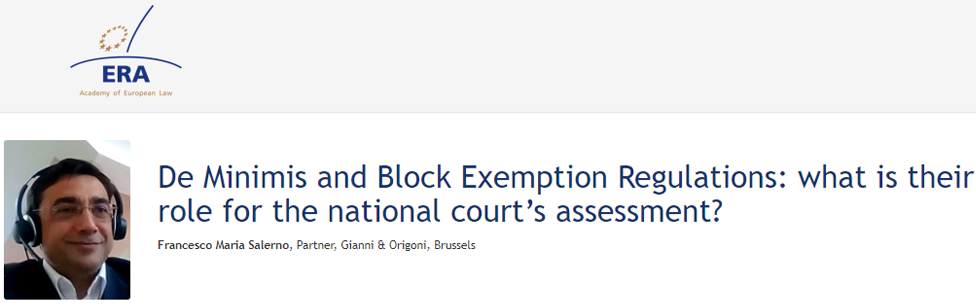 e-Presentation Francesco Maria Salerno (221DV129e): De Minimis and Block Exemption Regulations: what is their role for the national court’s assessment?